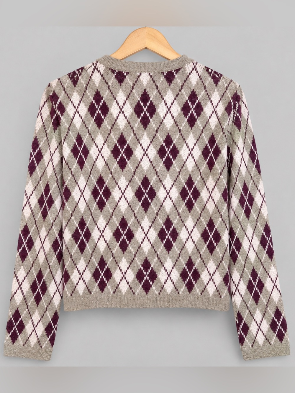 Rachel Zoe Argyle Knit Cardigan Sweater Button Front Pockets Small S NWT - Picture 4 of 6